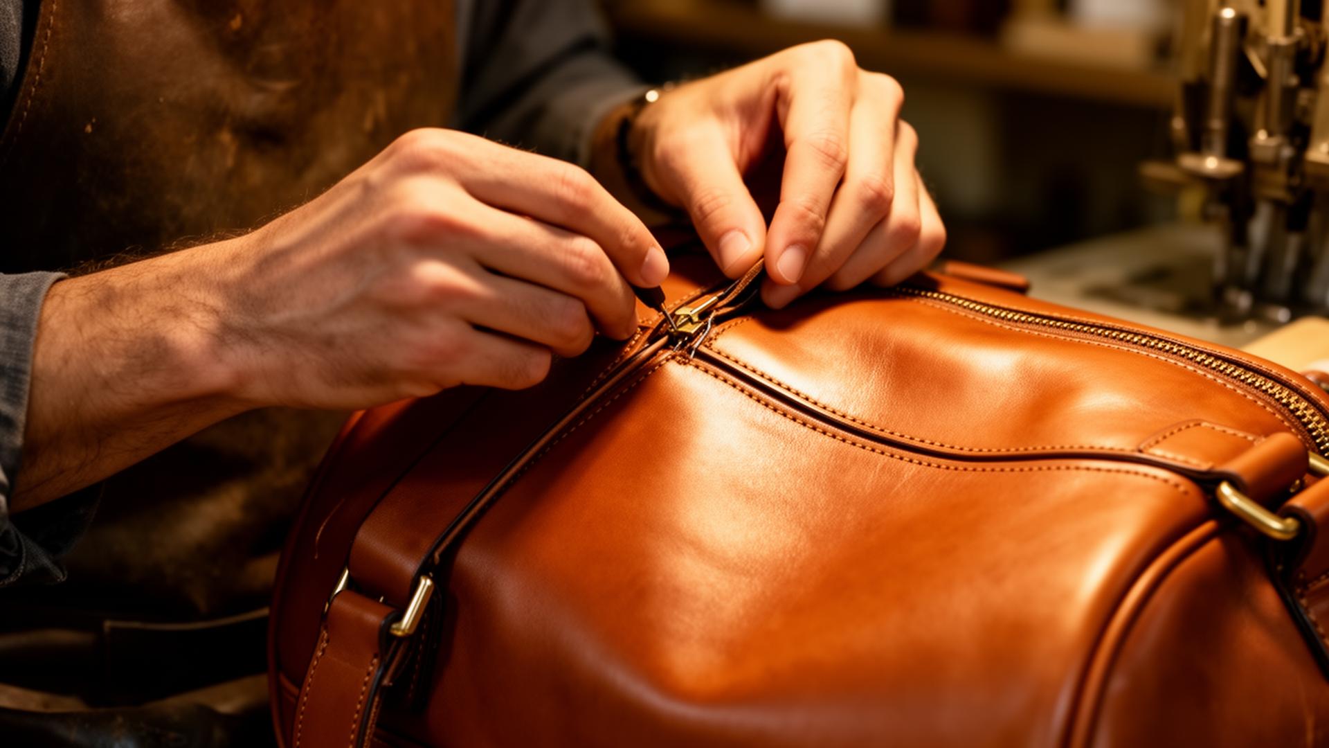 Artisan maroquinier au travail