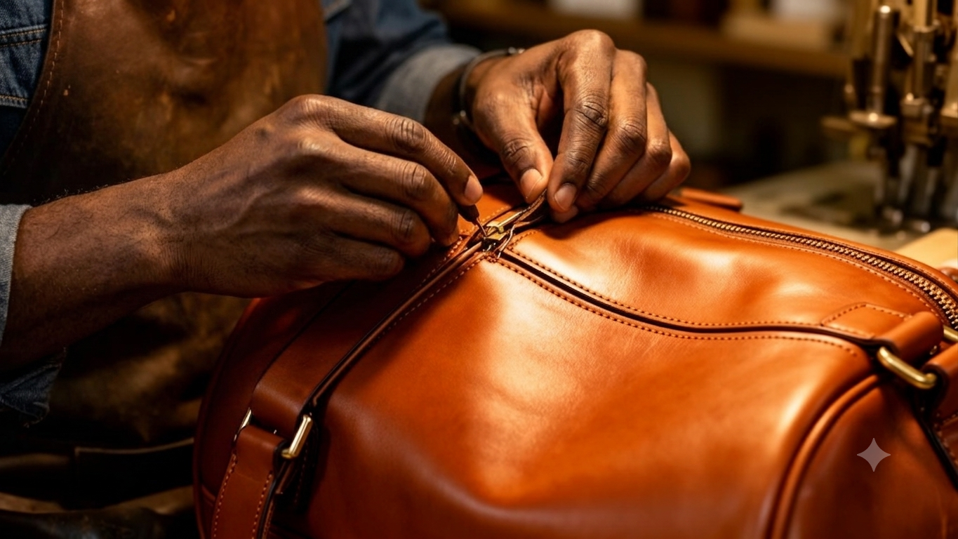 Artisan maroquinier au travail